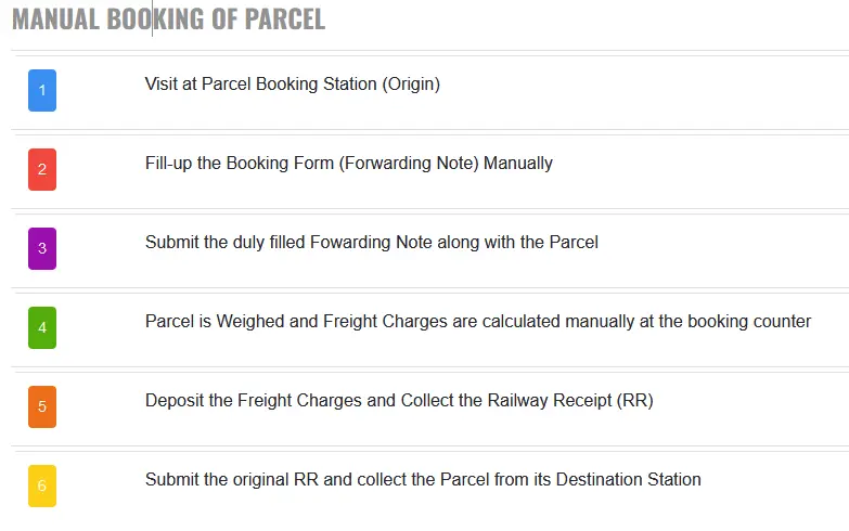 Munual Booking of Indian Railway Parcel